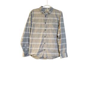Vans Mens Size M Long Sleeve Button‎ Up Shirt Gray Blue Striped Academia Preppy
